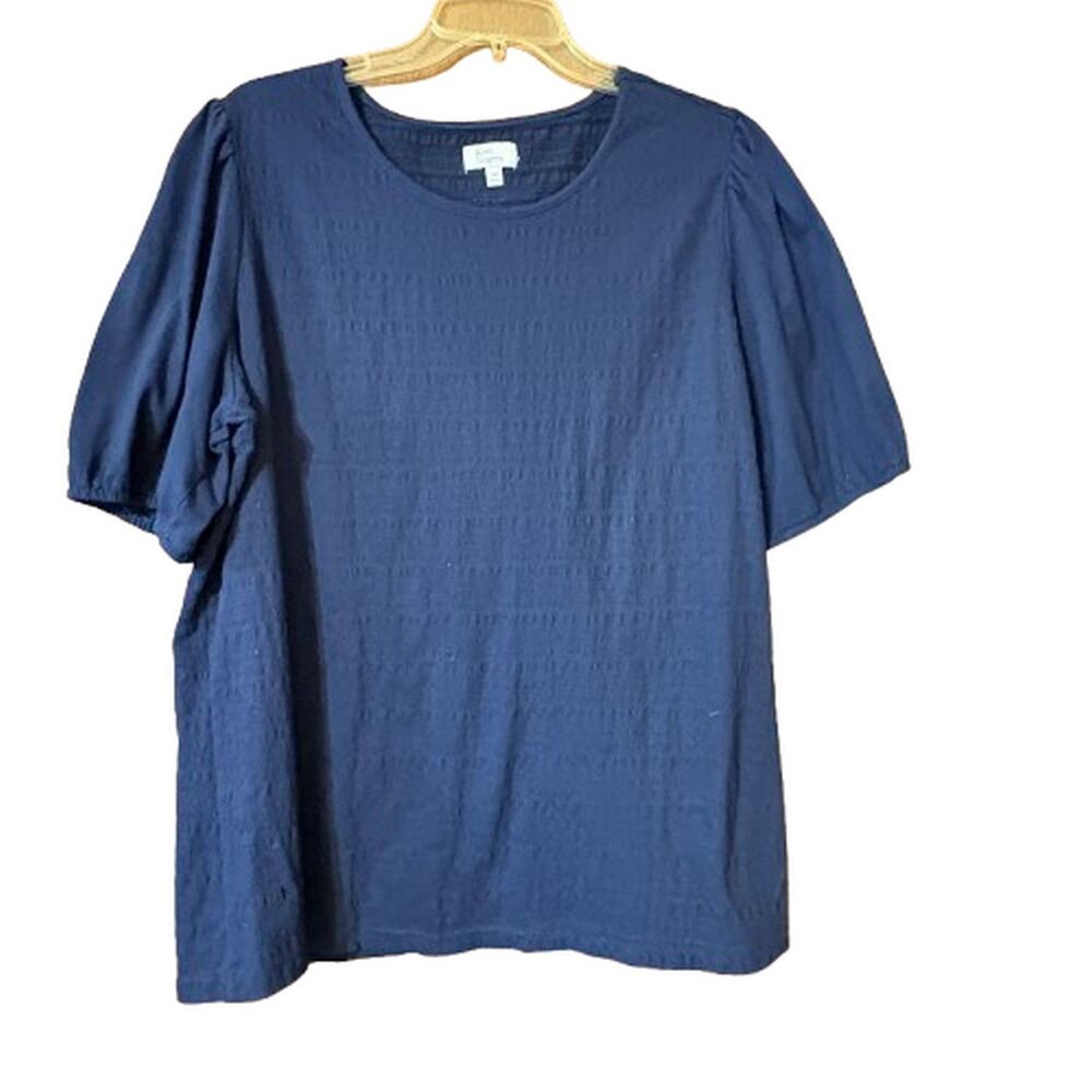 Kim Rogers Womens Pullover Navy Blue Size 1X Textured Short Sleeve NWOT